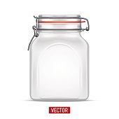 Vector empty Bale Square Glass Jar with Swing Top Lid isolated over the white background