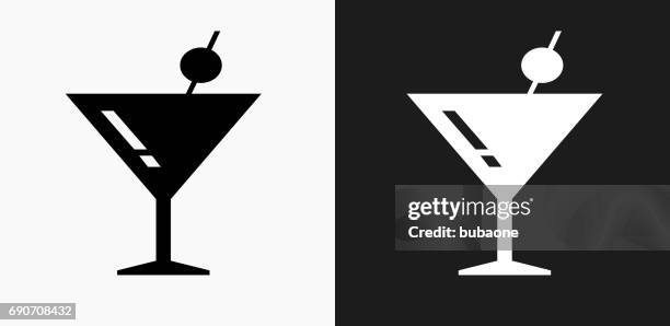 martini cocktail icon on black and white vector backgrounds - black cherry stock illustrations
