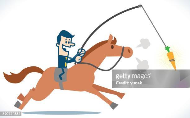 ilustrações, clipart, desenhos animados e ícones de cavalo correndo atrás de uma cenoura - 原動力