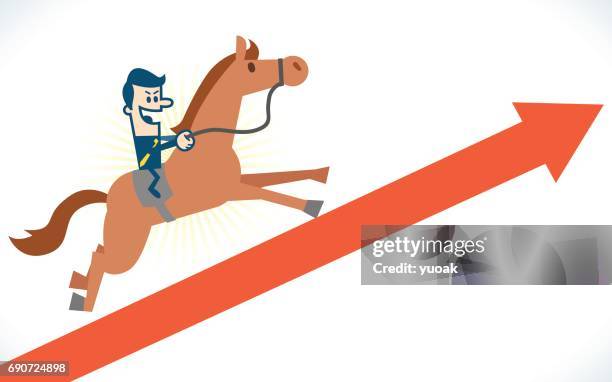 ilustrações de stock, clip art, desenhos animados e ícones de man on horseback running on arrow - 金融と経済