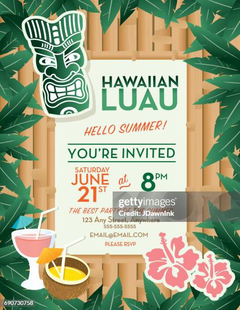 hawaiian luau invitation design template - tiki stock illustrations