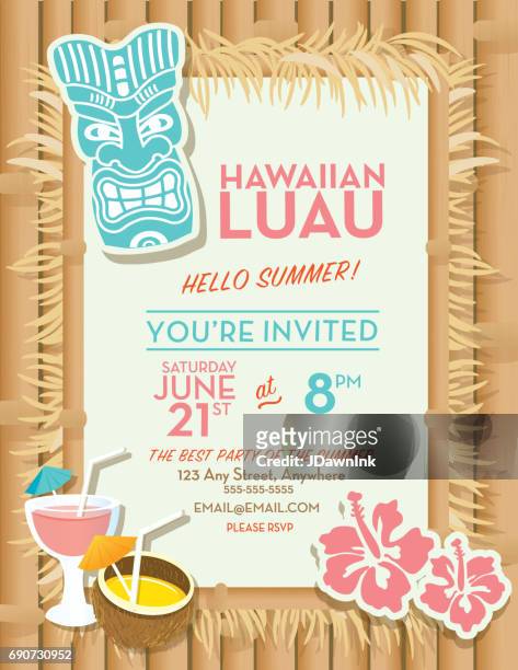 ilustrações, clipart, desenhos animados e ícones de hawaiian luau modelo de design de convite - cultura do havaí