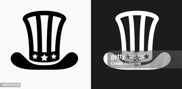 uncle sam hat icon on black and white vector backgrounds - uncle sam hat stock illustrations