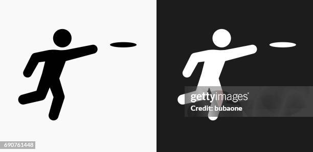 frisbee icon on black and white vector backgrounds - catching bugs stock illustrations