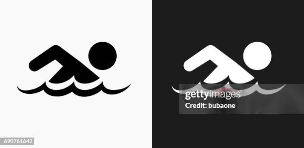 swimming icon on black and white vector backgrounds - different races stock illustrations