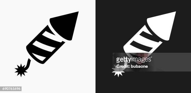 fireworks icon on black and white vector backgrounds - firework explosive material stock illustrations