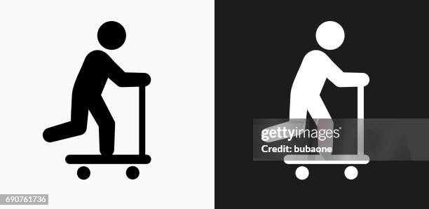 scooter icon on black and white vector backgrounds - kid black and white clipart stock illustrations