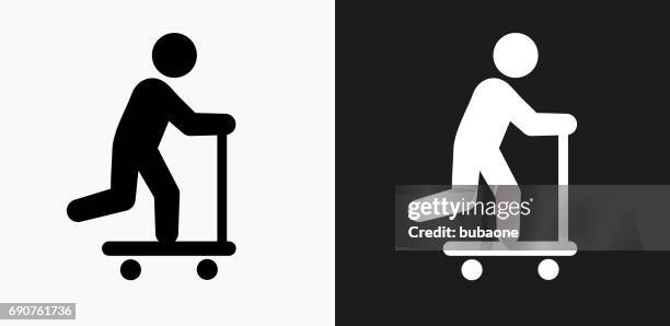 scooter icon on black and white vector backgrounds - sport set competition round stock illustrations