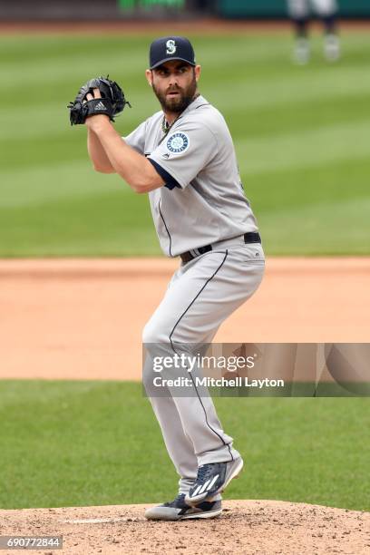 Tony Zych of the Seattle Mariners pitches during a baseball game against the Washington Nationals at Nationals Park on May 25, 2017 in Washington,...