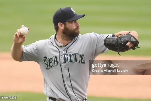 Tony Zych of the Seattle Mariners pitches during a baseball game against the Washington Nationals at Nationals Park on May 25, 2017 in Washington,...