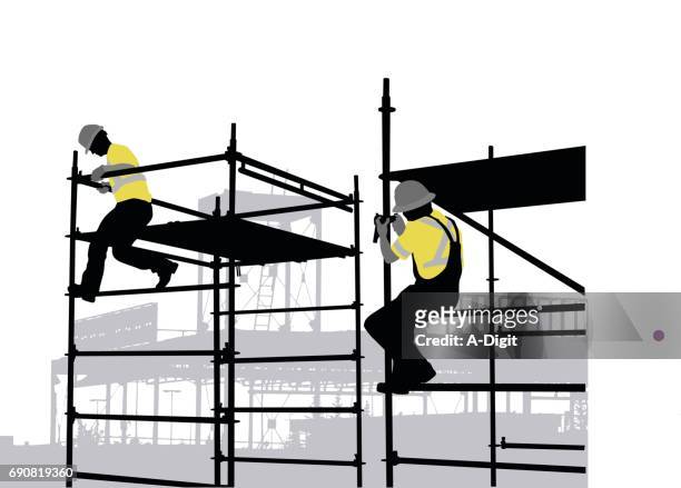 ilustraciones, imágenes clip art, dibujos animados e iconos de stock de principios de construcción - scaffolding
