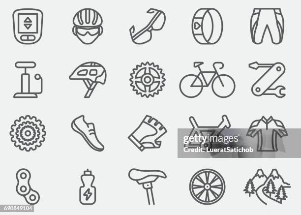 stockillustraties, clipart, cartoons en iconen met fietsen lijn pictogrammen | eps 10 - machineonderdeel