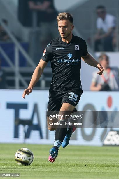 Marin Pongracic of 1860 Munich controls the ball during the Second Bundesliga Playoff first leg match between Jahn Regensburg and TSV 1860 Muenchen...