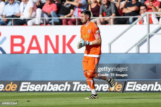 Goalkeeper Philipp Pentke of Jahn Regensburg looks on during the Second Bundesliga Playoff first leg match between Jahn Regensburg and TSV 1860...