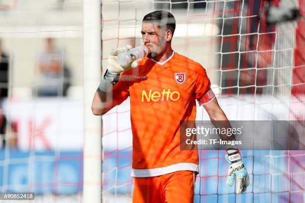 Goalkeeper Philipp Pentke of Jahn Regensburg looks on during the Second Bundesliga Playoff first leg match between Jahn Regensburg and TSV 1860...