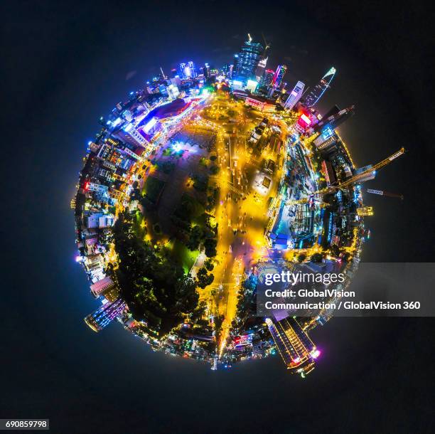 360-degree vivid night view of saigon, vietnam - hdri 360 - fotografias e filmes do acervo