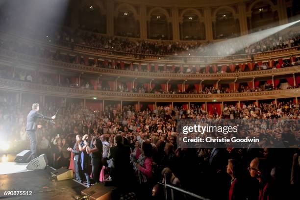 Rick Astley performs on stage at The Royal Albert Hall on April 13, 2017 in London, England.