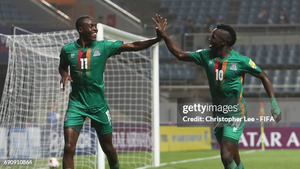 Enock Mwepu of Zambia and Fashion Sakala of Zambia celebrate their third goal during the FIFA U-20 World Cup Korea Republic 2017 Round of 16 match...