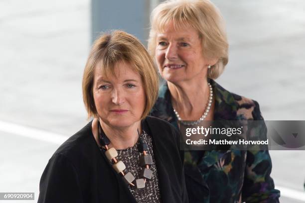 Labour politician Harriet Harman and Glenys Kinnock, Baroness Kinnock of Holyhead, arrive at the funeral of former First Minister of Wales Rhodri...