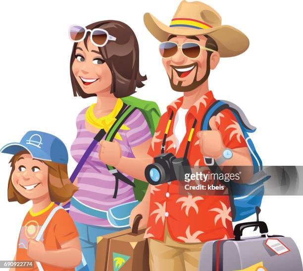 ilustrações, clipart, desenhos animados e ícones de jovem de família vai de férias - camisa havaiana