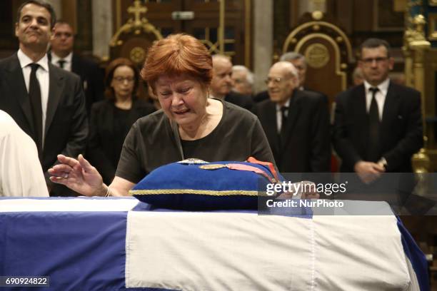 Mourners pay respects to Constantine Mitsotakis, at the Athens cathedral on May 31, 2017. The former conservative prime minister died this week aged...