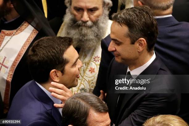 Prime Minister of Greece Alexis Tsipras offers his condolences to son of deceased former Greek Prime Minister Constantine Mitsotakis and the...