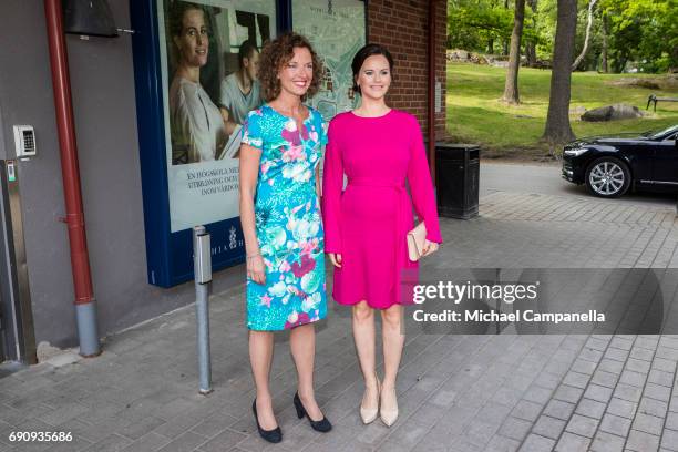 Princess Sofia of Sweden is greeted by Johanna Adami, director of the Sophiahemmet college while attending a merit ceremony at Sophiahemmet College...