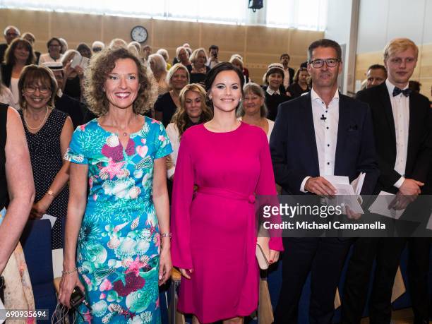 Princess Sofia of Sweden accompanied by Johanna Adams , director of the Sophiahemmet college and Peter Seger , CEO of Sophiahemmet while attending a...