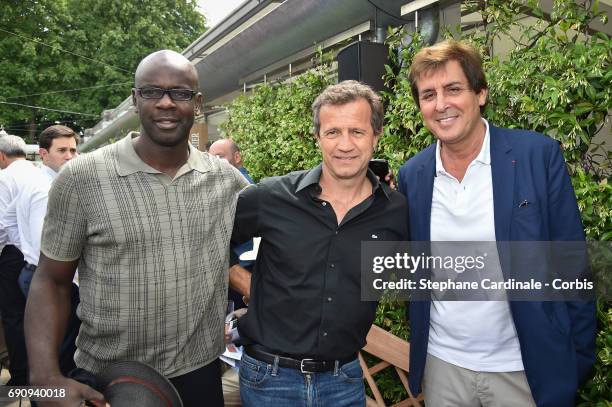 Football Player Lilian Thuram, Sports director of the 'Racing Club de Toulon Rugby', Fabien Galthie and Max Guazzini attend the 2017 French Tennis...
