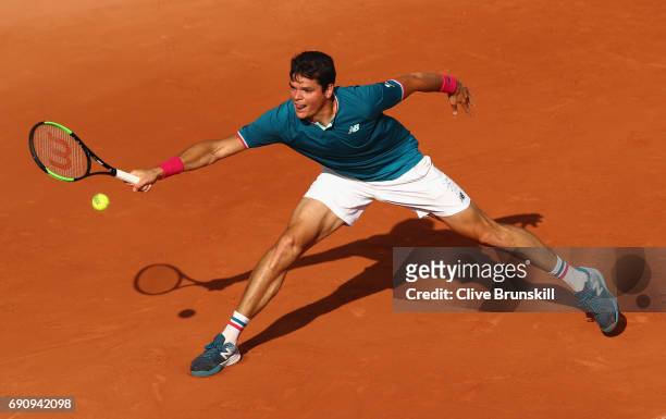 Milos Raonic of Canada plays a forehand during the mens singles second round match against Rogerio Dutra Silva of Brazil on day four of the 2017...