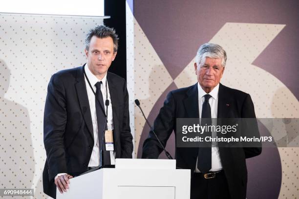 Outgoing Publicis Group Chairman and CEO Maurice Levy attends a Publicis general assembly as part of the transfer of power to his successor Arthur...