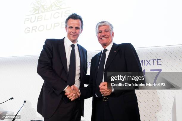 Outgoing Publicis Group Chairman and CEO Maurice Levy attends a Publicis general assembly as part of the transfer of power to his successor Arthur...