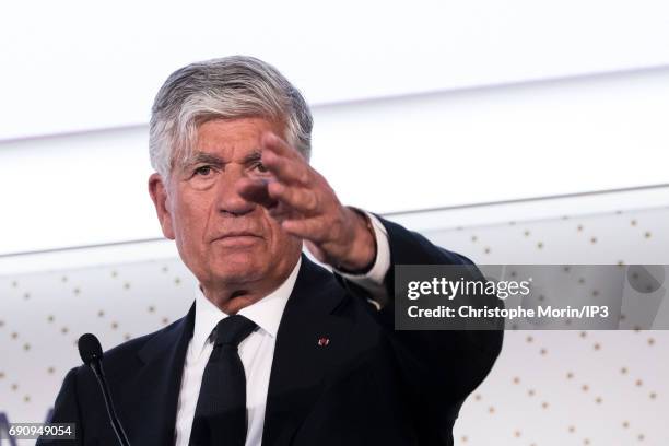 Outgoing Publicis Group Chairman and CEO Maurice Levy attends a Publicis general assembly as part of the transfer of power to his successor Arthur...