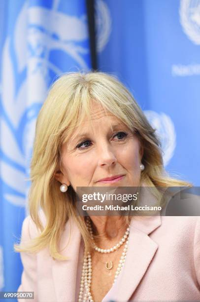 Dr. Jill Biden takes part in the Stolen Childhood Report Launch & Press Briefing at United Nations Headquarters on May 31, 2017 in New York City....