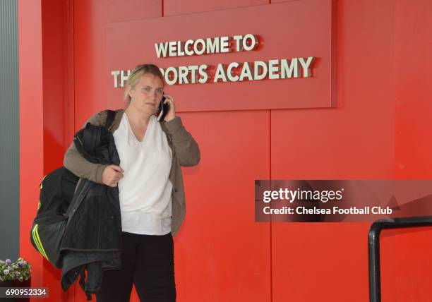 Emma Hayes Chelsea manager arriving before a WSL match between Bristol City Women and Chelsea Ladies at the Stoke Gifford Stadium on May 28, 2017 in...