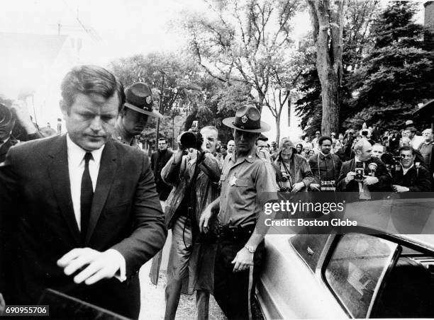 Senator Edward M. Kennedy leaves the Dukes County Courthouse in Edgartown, Mass., on July 25 after pleading guilty to leaving the scene of a fatal...