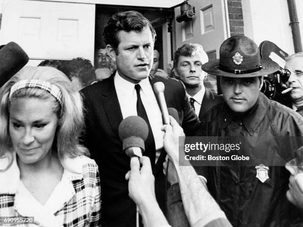 Senator Edward M. Kennedy leaves the Dukes County Courthouse in Edgartown, Mass., on July 25 after pleading guilty to leaving the scene of a fatal...