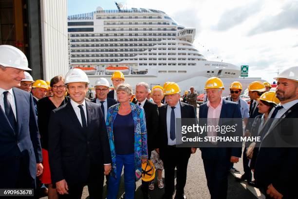 French Economy Minister Bruno Le Maire , French President Emmanuel Macron , attend the delivery ceremony of the MSC Meraviglia cruise ship on May 31,...