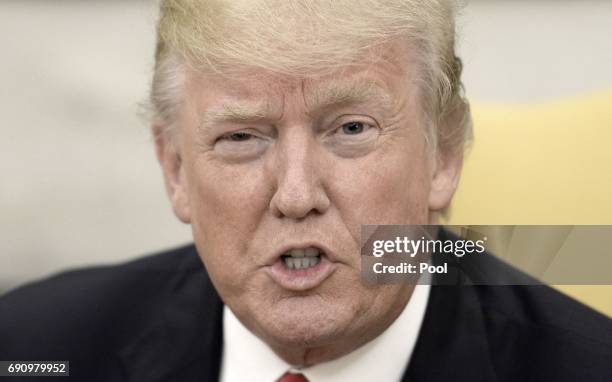 President Donald Trump speaks during a meeting with Prime Minister Nguyen Xuan Phuc of Vietnam in the Oval Office of the White House, on May 31, 2017...