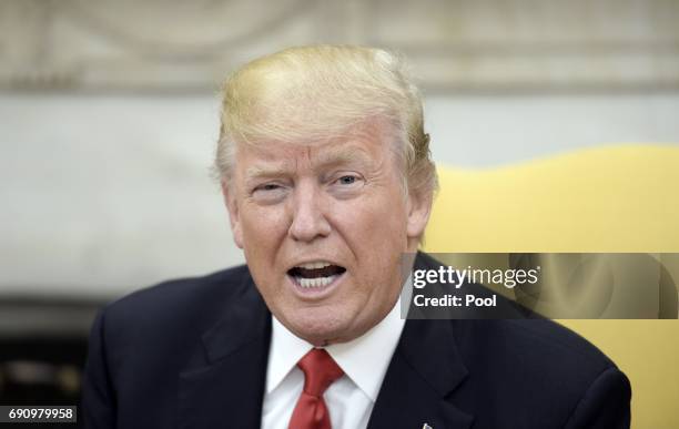 President Donald Trump speaks during a meeting with Prime Minister Nguyen Xuan Phuc of Vietnam in the Oval Office of the White House, on May 31, 2017...