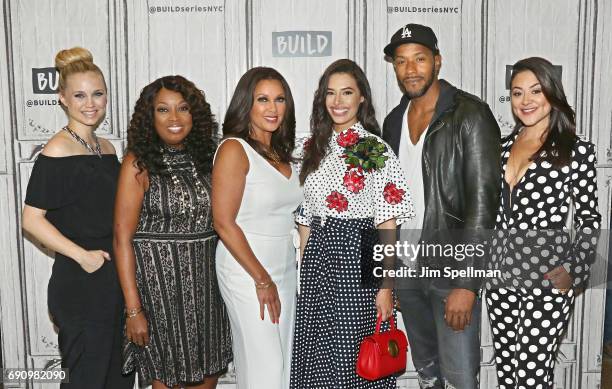 Actress Fiona Gubelmann, series creator Star Jones, actors Vanessa Williams, Chloe Bridges, McKinley Freeman and Camille Guaty attend Build to...