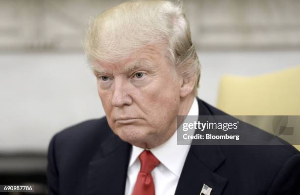 President Donald Trump sits during a meeting with Nguyen Xuan Phuc, Vietnam's prime minister, not pictured, in the Oval Office of the White House in...