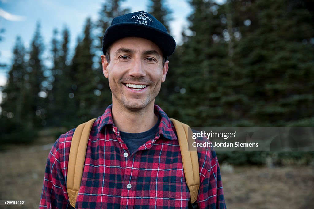 A man on a day hike.