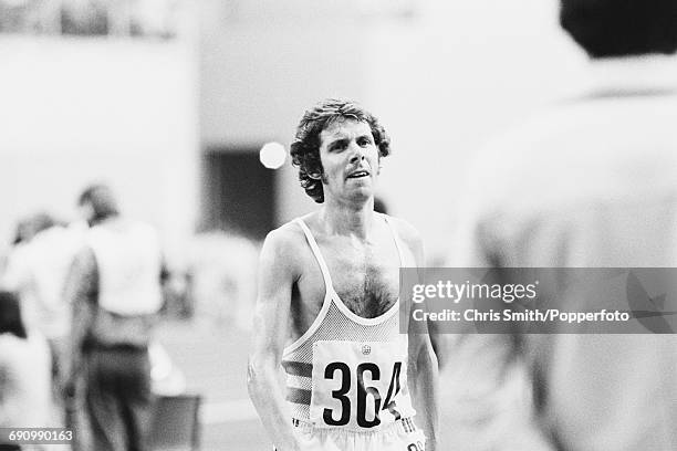 English long distance runner Brendan Foster after finishing in 5th place in the final of the Men's 5000 metres event at the 1976 Summer Olympics...