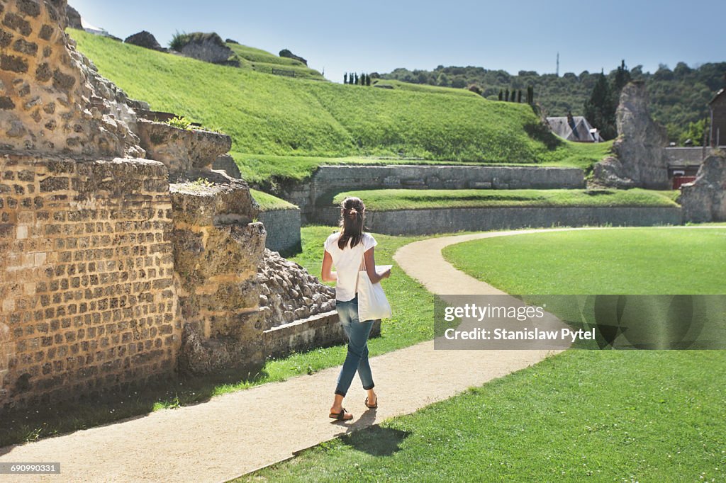 Woman visiting ruins