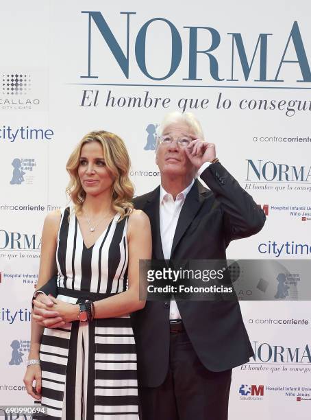 Alejandra Silva and Richard Gere attend the 'Norman: The Moderate Rise and Tragic Fall of a New York Fixer' premiere at the Callao cinema on May 31,...