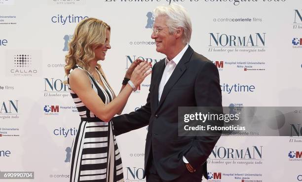 Alejandra Silva and Richard Gere attend the 'Norman: The Moderate Rise and Tragic Fall of a New York Fixer' premiere at the Callao cinema on May 31,...