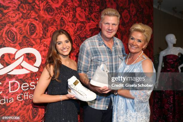 Lucia Strunz , Stefan Effenberg and his wife Claudia Effenberg during the charity shopping night at CE design store on May 31, 2017 in Munich,...