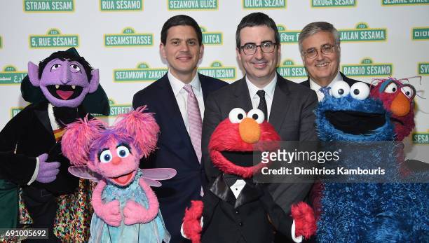 David Miliband, Sherrie Westin and The Muppets attend The 2017 Sesame Workshop Dinner at Cipriani 42nd Street on May 31, 2017 in New York City.