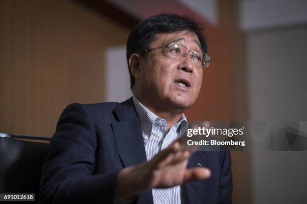 Osamu Masuko, president and chief executive officer of Mitsubishi Motors Corp., speaks during an interview in Tokyo, Japan, on Tuesday, May 30, 2017....